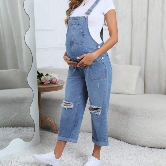 SHEIN Blue Denim Overalls Relaxed Fit - Picture 1 of 2
